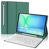 FOGARI Hülle mit Tastatur für Samsung Galaxy Tab S10 FE 10.9"/S9 FE/S9 10.9" 2025, Tastatur QWERTZ deutsche Bluetooth Magnetisch Abnehmbare für Samsung Galaxy Tab S10FE/S9FE/S9 10.9 Zoll, Dunkelgrün