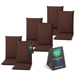 Pillows24 - Hochlehner Auflagen 6er Set - 120x50cm – 8cm Dick - Premium-Material 200gsm, UV- & Wasserabweisend | Sitzauflagen Hochlehner | Sitzkissen Gartenstuhlauflagen für Gartenmöbel | Braun