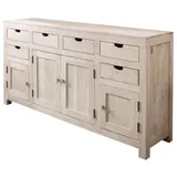 Massivmoebel24 Sideboard Akazie 180x45x95 white stone getüncht NATURE WHITE #84 - 2 Jahre Gewährleistung - mind. 14 Tage Rückgaberecht - Beige