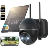 4G LTE Überwachungskamera Aussen Akku mit SIM Karte 2K Kabellos Solar PTZ IP Kamera Outdoor Ohne WLAN Farb-Nachtsicht PIR Erkennung mit 32G & 64G - Schwarz