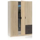 Habitdesign LC0323F Kleiderschrank mit DREI Türen und DREI Schubladen, Maße: 121 cm (L) x 180 cm (H) x 52 cm (T), kanadische Eiche, Oxid