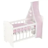 GoKi 51762 Cama de muñecas Con sabanas y Dosel Möbel für Puppenhäuser, weiß/rosa