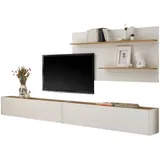 furn.design Wohnwand weiß Eiche Wotan Holz, Nachbildung,Eiche, Uni, Holz Optik, 300x180x30 cm Wohnzimmer, Wohnwände, Anbauwände