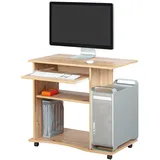 Interlink Inter Link Schreibtisch – Laptoptisch – Computertisch - Auf Rollen – Ausziehbare Schublade – Mini Bürotisch – Laminatbeschichtet – 80 x 50 x 75cm - Eiche Artisan Nachbildung– Addu mit Tastaturablage