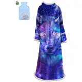 Morbuy Wearable Decke Mit Ärmeln Arme, Super Soft Warm Comfy Plüsch Ärmeln, TV Lazy Robe Decke Für Erwachsene Frauen Männer - Wolf Tiger 127cm x 178 cm (127cm x 178cm,Wolf 1)