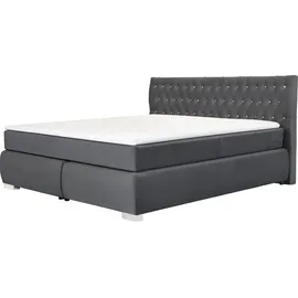 LEONIQUE Boxspringbett LEONIQUE "Rumba", grau (dunkelgrau), B:190cm L:213cm, Samtoptik (100% Polyester), Komplettbetten, Boxspringbett Seniorenbett Polsterbett, Taschenfederkern-Matratze in Härtegrad 3, in 4 Breiten, incl. Topper