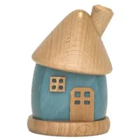 Räucherhaus rund aus Holz, blau/natur