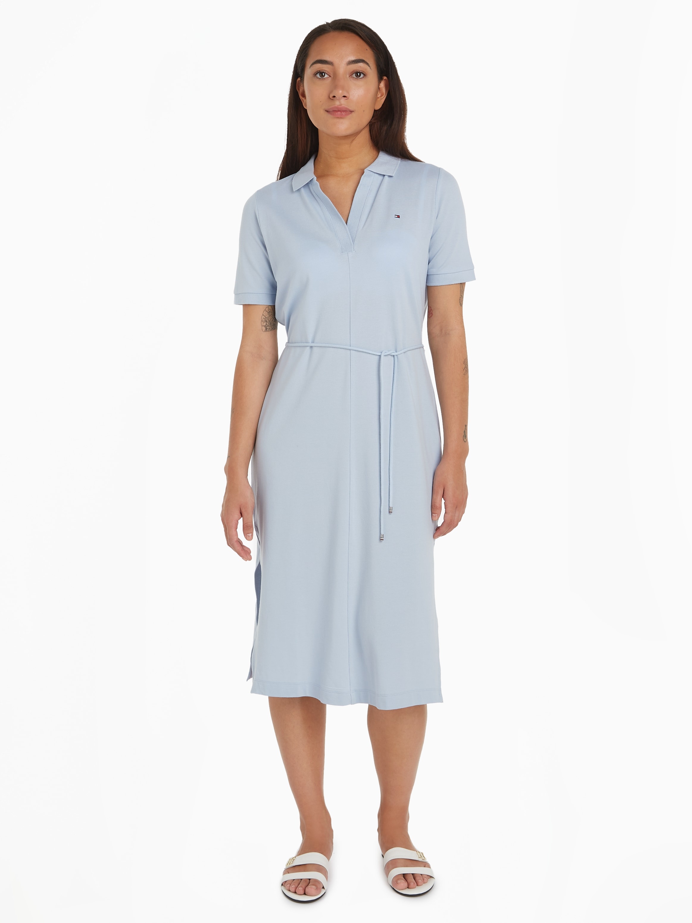 Polokleid TOMMY HILFIGER "OPN PLKT LYLL POLO DRS WAIST DTL" Gr. S (36), N-Gr, blau (breezy blue) Damen Kleider Freizeitkleider