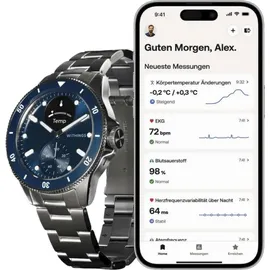 Withings ScanWatch Nova 42 mm blau, FKM-Armband mit Edelstahlschnalle silber