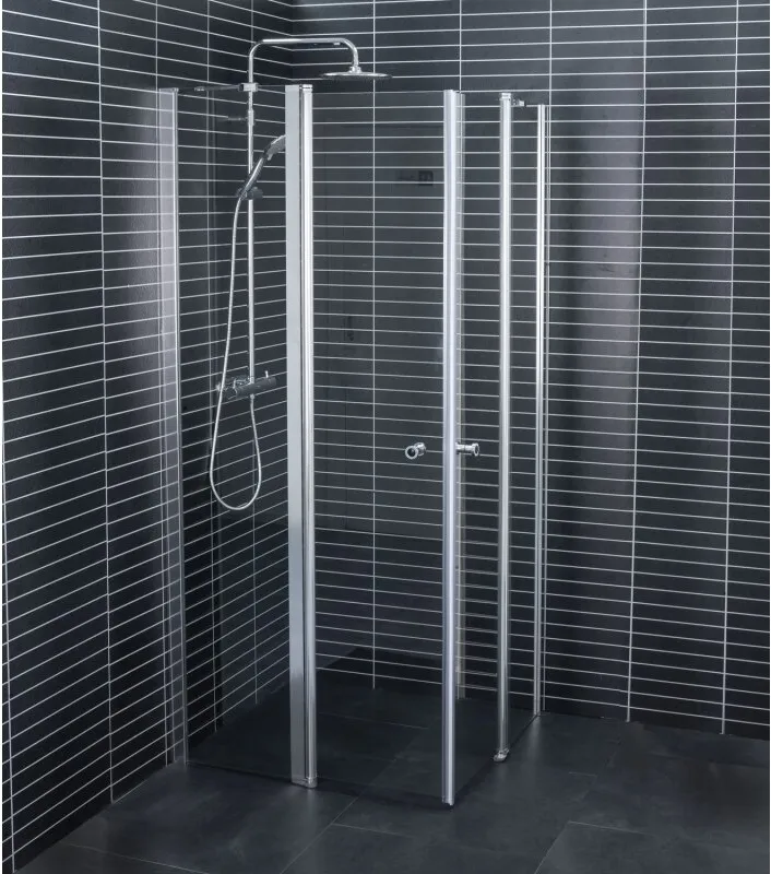 Euroshowers Duo Corner, Eckeinstieg mit Drehtüren, Grösse linke Seite 885-925 (Wall 392 / Duo 480), Grösse rechte Seite 985-1025 (Wall 492 / Duo 480)