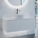 neoro n60 Unterschrank B: 120 cm mit 1 Auszug, waschtisch Ø 40 cm weiß matt, B: 120 BN0108WM+BN0757WM