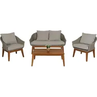 Mendler Gartengarnitur HWC-N37, Garten-/Lounge-Set Sofa Sitzgruppe, Poly-Rattan Holz Akazie