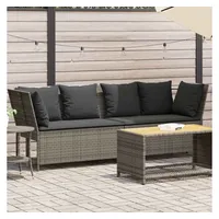 vidaXL Gartensofa mit Kissen Grau Poly Rattan