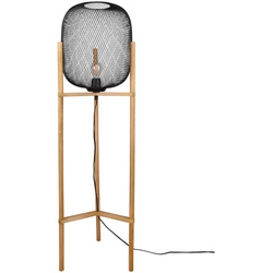 Stehleuchte Holz Wohnzimmerlampe stehend Holz Stehlampe Käfig, Metall, 1x E27 Fassung, DxH 38x122 cm