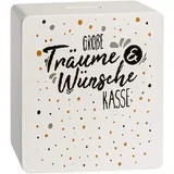 alles-meine.de GmbH XL Holz - Spardose - Motivwahl - große Träume & Wünsche Kasse - 15 cm - mit Verschluss - stabile Sparbüchse - Wunscherfüller - weiß - Familie - Sparschwein -..
