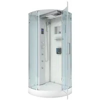 AcquaVapore Komplettdusche D37-20R0-EC Dusche Duschtempel Duschkabine 100x100, Sicherheitsglas ESG, inklusive Duschwanne, Höhenverstellbar, Gehärtetes Glas, Integrierte Massagedüsen, Multimedi weiß