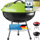 GOODS+GADGETS Micro BBQ Kugelgrill Mini Grill; Kompakter Reise Holzkohle-Grill Tischgrill Edelstahl emailliert 38cm - Grün (Grün)