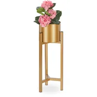 Relaxdays Blumentopf Ständer, Blumenständer inklusive Topf, modern, Pflanzenständer Metall,