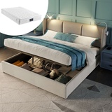 Fangqi Polsterbett Doppelbett Stauraum Bettkasten Leselicht mit USB Ladefunktion Kopfteil, Stauraumbetten Bettgestell Jugendbett 140x200 mit Lattenrost