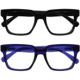 OPULIZE ERA Blaulichtfilter Lesebrille für Damen Herren - Entspiegelt & blendfrei - 2er-Pack UV400-Schutz - Großer rechteckiger Rahmen - Computerbrillen Gaming - Schwarz Blau - +1,00