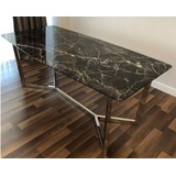 Casa Padrino Esstisch Luxus Esstisch Schwarz / Silber 200 x 100 x H. 75 cm - Moderner Küchentisch mit Marmor Tischplatte und Edelstahl Gestell - Luxus Esszimmer Möbel