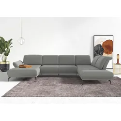 Wohnlandschaft INOSIGN "Coco U-Form", silber, B:382cm H:88cm T:242cm, 100% Polyester, Sofas, Sitztiefen-, Arm- und Kopfteilverstellung, Cord-Bezug, Fußhöhe 15 cm