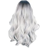 Perücke Damen, Perücke Kurz Lange Gewellte Perücken Lace Front Wig Human Hair, Perücke Damen Echthaar Synthetische Natürliche Lockige Hitzebeständige Faser Täglichen Gebrauch Perücke