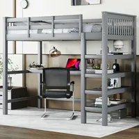 Hochbett, 90 x 200, Hochbett für Kinder mit Stauraum und Schreibtisch unter dem Bett, ohne Matratze, grau
