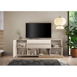 Home Affaire Sideboard HOME AFFAIRE "Monaco in Breite 241 cm, Anrichte mit Tür, Klappe und 2 Schubkästen", weiß (cashmere, eiche cadiz nb), B:241cm H:94cm T:42cm, Sideboards, Sideboard, Stauraumschrank – sanftes Schließen, edles Design, viel Platz