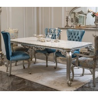 Casa Padrino Luxus Barock Esstisch Weiß / Silber - Massivholz Küchentisch im Barockstil - Barock Esszimmer Möbel