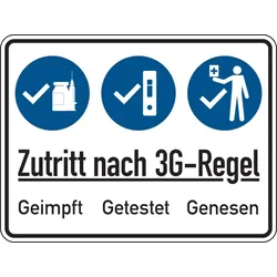Hinweisschild, Zutritt nach 3G-Regel - 300 x 200 x 1.5 mm Kunststoff