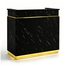 Barberpub Empfangstheke Mit 3 Schubladen & 1 Schrank, Empfangstisch Mit Beleuchtung, Empfangstresen Abschließbar, Rezeptionstheke Kassentheke, R9759 (schwarz-gold)
