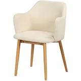 Livetastic Armlehnstuhl, Natur, Beige, Holz, Textil, Eiche, massiv, rund, 55x82x57 cm, Esszimmer, Stühle, Esszimmerstühle, Armlehnenstühle