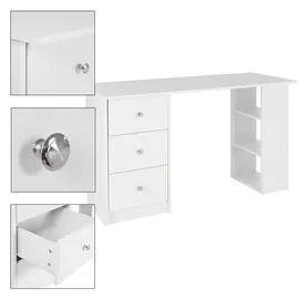 ML-Design Schreibtisch 3 Schubladen 3 Regale Weiß, 120x49x72 cm Computertisch Bürotisch Homeoffice Arbeitstisch