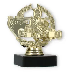 Pokal Kunststofffigur Go-Kart im Kranz gold auf schwarzem Marmorsockel 11,5cm
