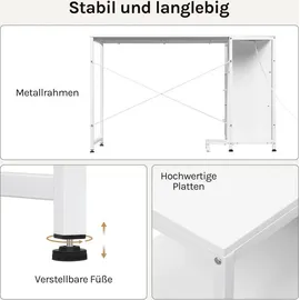 Woltu Schreibtisch L-Form, Eckschreibtisch, mit Steckdosen USB-A, Metallrahmen, Weiß
