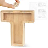 LEcylankEr Spardose Kinder Personalisierte A-Z Alphabet Sparbüchse Holz Spardose Dekoration Kreative groß Sparschwein als Geschenke für Geburtstag, Weihnachten und Thanksgiving (T)
