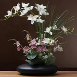 SYDDOL 17" Künstliche Orchideen im Topf, Zen Dekoratives Orchideen-Bonsai, Realistisch aussehende Kunstblumen für Tischdekoration und Wohnkultur (weiße Blume und schwarzer Topf)