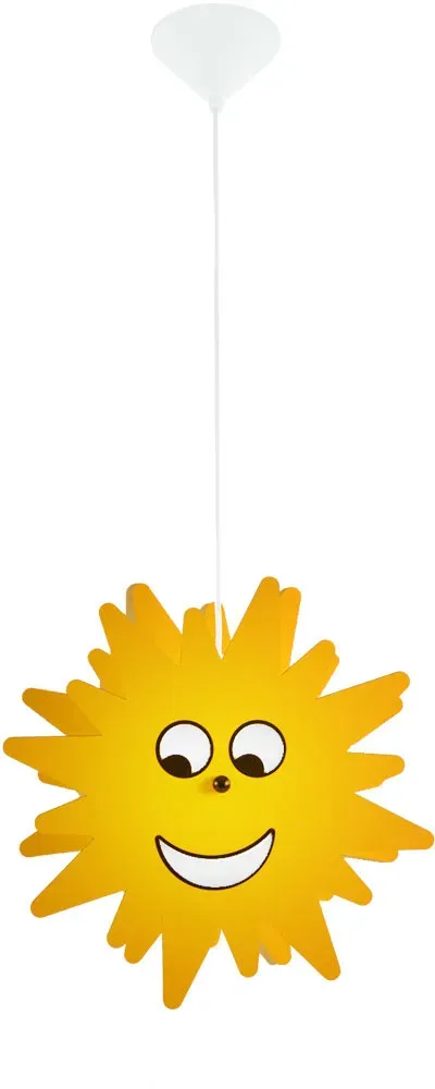 Pendelleuchte Kinderzimmer Sonne Hängeleuchte Sonne Kinderleuchte Hängelampe, Holz gelb, 1x LED 11W 1055W warmweiß, DxH 38x110 cm