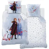 MTOnlinehandel Bettwäsche 135x200 Flanell, Biber Mädchen, Eiskönigin Anna ELSA & Olaf, kuschelig weich für Winter, 1x Kissenbezug 80x80 + Bettbezug 135x200, 100% Baumwolle, Frozen