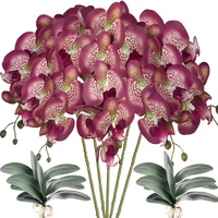 HinyoCo 5 Künstliche Phalaenopsis-Blumen ,80 cm Künstliche Orchidee mit Künstliche Orchidee Blätter 4 Bündeln , Party, Büro, Terrasse, Hof, Heim-Blumendekoration (Rot mit Flecken)