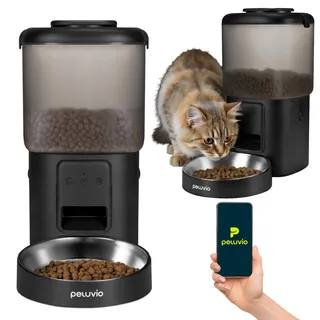 Peluvio Crispy Wi-Fi Katzenfutterautomat mit App und WLAN, Portionskontrolle und Timer, Edelstahl-Napf, Batterie-Backup, 4,5 l Behälter, Feuchtigkeitsabsorber, 2,5 m USB-C Kabel mit Anti-Biss-Schutz