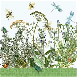 20 Servietten Papier 33x33cm 3-lagig - hochwertige Einweg Papierservietten Wildkräuter & Insekten Motiv Partyservietten Tischdeko Frühling Sommer
