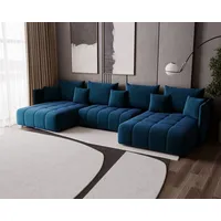 FurMeb24 - U-förmiges Sofa APOLLO Sofa für Wohnzimmer mit Schlaffunktion und Bettzeugablage Blau MONOLITH 77, Maße: 346 x 188 cm, Mit Auflage - Blau