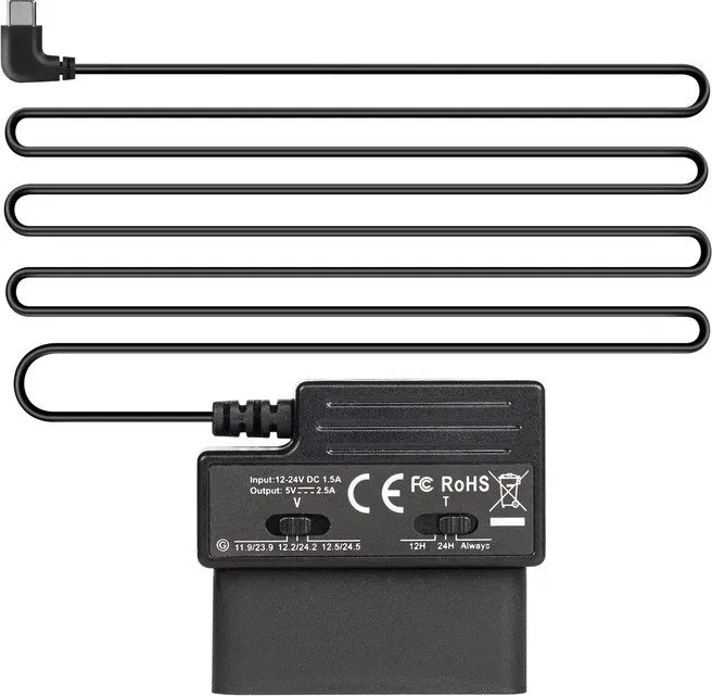 KAWA Dashcam-OBD-Stromkabel, OBD-auf-Type-C-Adapter-Festverkabelungsset mit 24/7-Parkmodus, 3-stufigem Unterspannungsschutz, ACC-Erkennung, Einstecken und Loslegen, Daueraufnahme