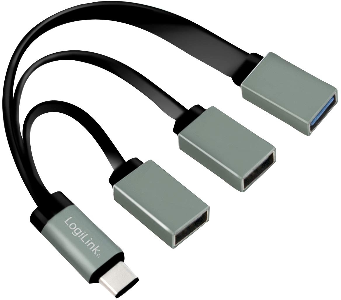 LogiLink UA0315 - USB-C (USB 3.1 Gen1 bis 5Gbps) Hub mit geradem Stecker auf 2X USB 2.0 (Typ A Buchse) + 1x USB 3.0 (Typ A Buchse), Anthrazit