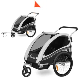 SAMAX 360° drehbarer Fahrradanhänger 2in1 Jogger - in Grau - Black Edition