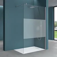 doporro Luxus Duschwand für Dusche Duschabtrennung 90x200cm Walk-In Dusche 8mm ESG-Sicherheitsglas Milchglas-Streifen inkl. Nanobeschichtung Bremen01MS