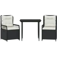 VidaXL 3-tlg. Garten-Essgruppe mit Kissen Schwarz Poly Rattan
