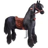 PONNIE Reitpferd mit Rollen Ebony M (5-12 Jahre), Spielpferd zum Reiten mit Abnehmbarer Braun Sattel und Halfter mit Zaumzeug, Kämmbare Mähne und Schwanz, Plüschpferd zum Reiten für Kinder